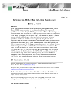   Intrinsic and Inherited Inflation Persistence  No. 05‐8 Jeffrey C. Fuhrer  