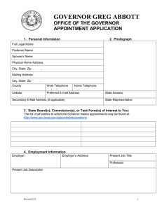 GOVERNOR GREG ABBOTT  OFFICE OF THE GOVERNOR APPOINTMENT APPLICATION