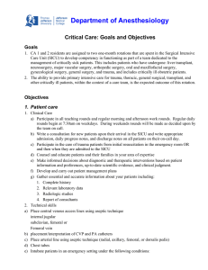 Department of Anesthesiology  Critical Care: Goals and Objectives Goals