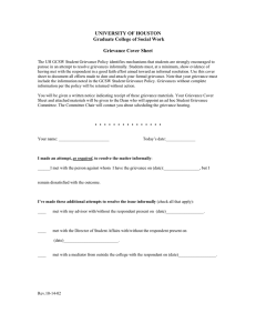 UNIVERSITY OF HOUSTON Graduate College of Social Work Grievance Cover Sheet
