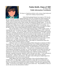 Faidra  Smith,  Class  of  1991 Public Information Coordinator
