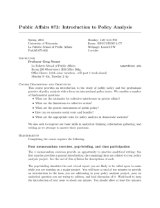 Public Affairs 873: Introduction to Policy Analysis