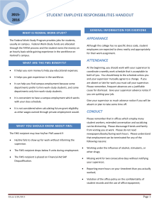 STUDENT EMPLOYEE RESPONSIBILITIES HANDOUT 2015- 2016 APPEARANCE