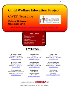 Child Welfare Education Project CWEP NewsLine CWEP Staff Volume 16 Issue 1