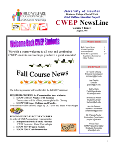 CWEP NewsLine We wish a warm welcome to all new and continuing