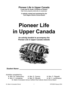Pioneer Life in Upper Canada Pioneer Life in Upper Canada