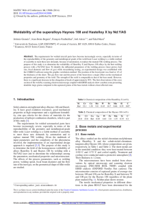 Weldability of the superalloys Haynes 188 and Hastelloy X by...