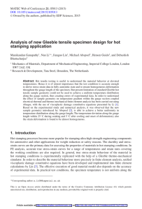 Analysis of new Gleeble tensile specimen design for hot stamping application