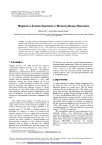 Oleylamine Assisted Synthesis of Ultralong Copper Nanowires