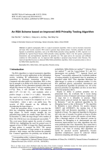 An RSA Scheme based on Improved AKS Primality Testing Algorithm