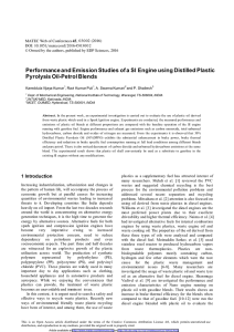 Performance and Emission Studies of a SI  Engine using... Pyrolysis Oil-Petrol Blends Kareddula Vijaya  Kumar , Ravi Kumar Puli