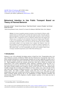 Behavioral Intention to Use Public Transport Based on