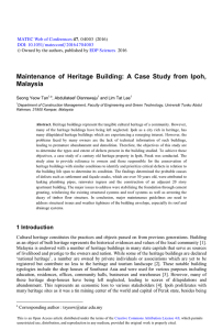 Maintenance of Heritage Building: A Case Study from Ipoh, Malaysia