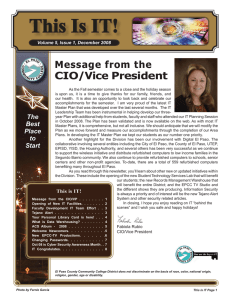 This Is IT! CIO/Vice President Message from the