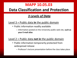 MAPP 10.05.03 Data Classification and Protection 3 Levels of Data in