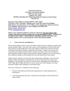 School of Social Work University of Wisconsin-Madison 1350 University Avenue