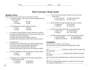 Plate Tectonics  Study Guide Multiple Choice