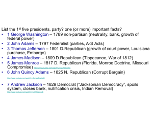 List the 1 five presidents, party? one (or more) important facts?