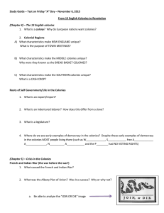 Study Guide – Test on Friday “A” Day – November... From 13 English Colonies to Revolution colony