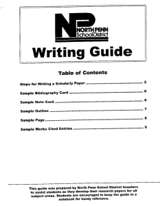 Writing Guide -NORTH PENN SchooIDistrict Table of Contents