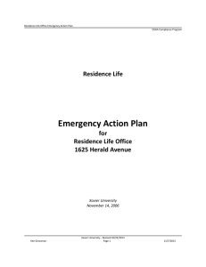 Emergency Action Plan Residence Life for Residence Life Office