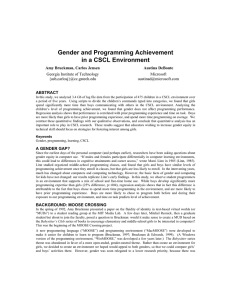 Gender and Programming Achievement in a CSCL Environment Amy Bruckman, Carlos Jensen