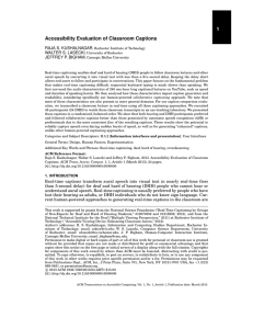 1 Accessibility Evaluation of Classroom Captions RAJA S. KUSHALNAGAR WALTER S. LASECKI