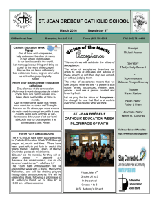 ST. JEAN BRÉBEUF CATHOLIC SCHOOL  March 2016 Newsletter #7