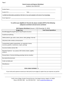 Page 1 Academic Year 2016-2017 Parent Income and Expense Worksheet