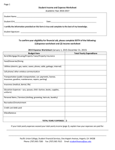 Page 1 Academic Year 2016-2017 Student Income and Expense Worksheet