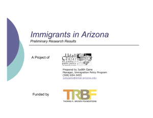 Immigrants in Arizona Preliminary Research Results A Project of Funded by