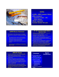 2010 Update Outline AAPM- ACMP Licensure History Why Licensure?