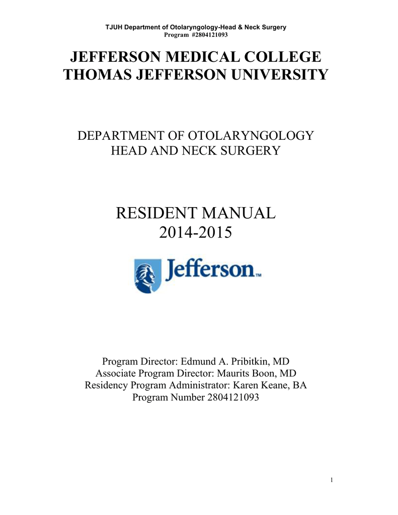 Resident Manual 2014 2015 Jefferson Medical College - 