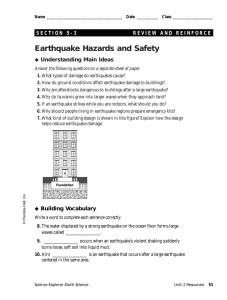Earthquake Hazards and Safety Understanding Main Ideas Building Vocabulary