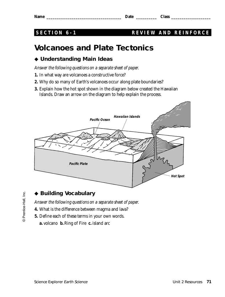 Volcanoes and Plate Tectonics Understanding Main Ideas Building Pertaining To Plate Tectonics Worksheet Answers