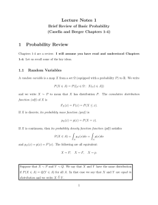 Lecture Notes 1 1 Probability Review Brief Review of Basic Probability