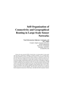 Self-Organization of Connectivity and Geographical Routing in Large-Scale Sensor Networks