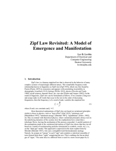 Zipf Law Revisited: A Model of Emergence and Manifestation