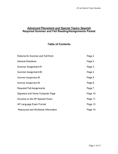 Advanced Placement and Special Topics Spanish Table of Contents