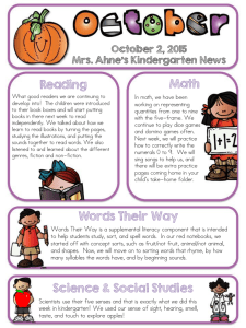 Math Reading October 2, 2015 Mrs. Ahne’s Kindergarten News
