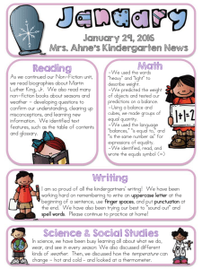 Math Reading January 29, 2016 Mrs. Ahne’s Kindergarten News