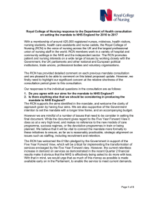 Royal College of Nursing response to the Department of Health... on setting the mandate to NHS England for 2016 to...