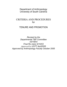 CRITERIA AND PROCEDURES Department of Anthropology University of South Carolina