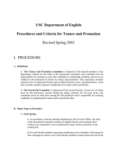 USC Department of English Procedures and Criteria for Tenure and Promotion