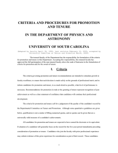 CRITERIA AND PROCEDURES FOR PROMOTION AND TENURE