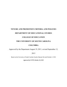 TENURE AND PROMOTION CRITERIA AND POLICIES DEPARTMENT OF EDUCATIONAL STUDIES