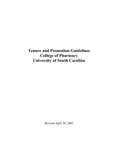 Tenure and Promotion Guidelines College of Pharmacy University of South Carolina