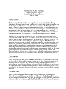TENURE POLICY AND CRITERIA University of South Carolina Library Faculty, Columbia Campus