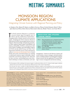 MONSOON REGION CLIMATE APPLICATIONS Integrating Climate Science with Regional Planning and Policy