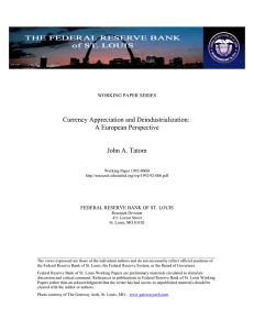 Currency Appreciation and Deindustrialization: A European Perspective John A. Tatom WORKING PAPER SERIES